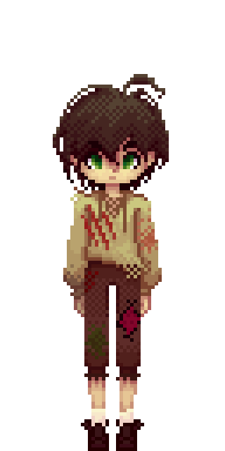 Pixel art of a dirty, brown-haired child